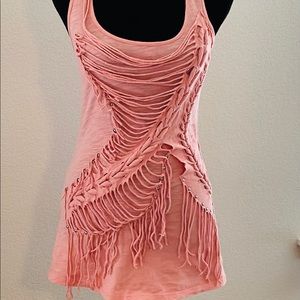5/$25! Moreno Trashed & Fringed Tunic Tank NWOT